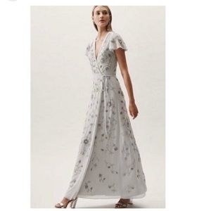 Anthropologie BHLDN Plymouth Sequin Wrap Dress 0 Fog Gray Bridesmaid Gown